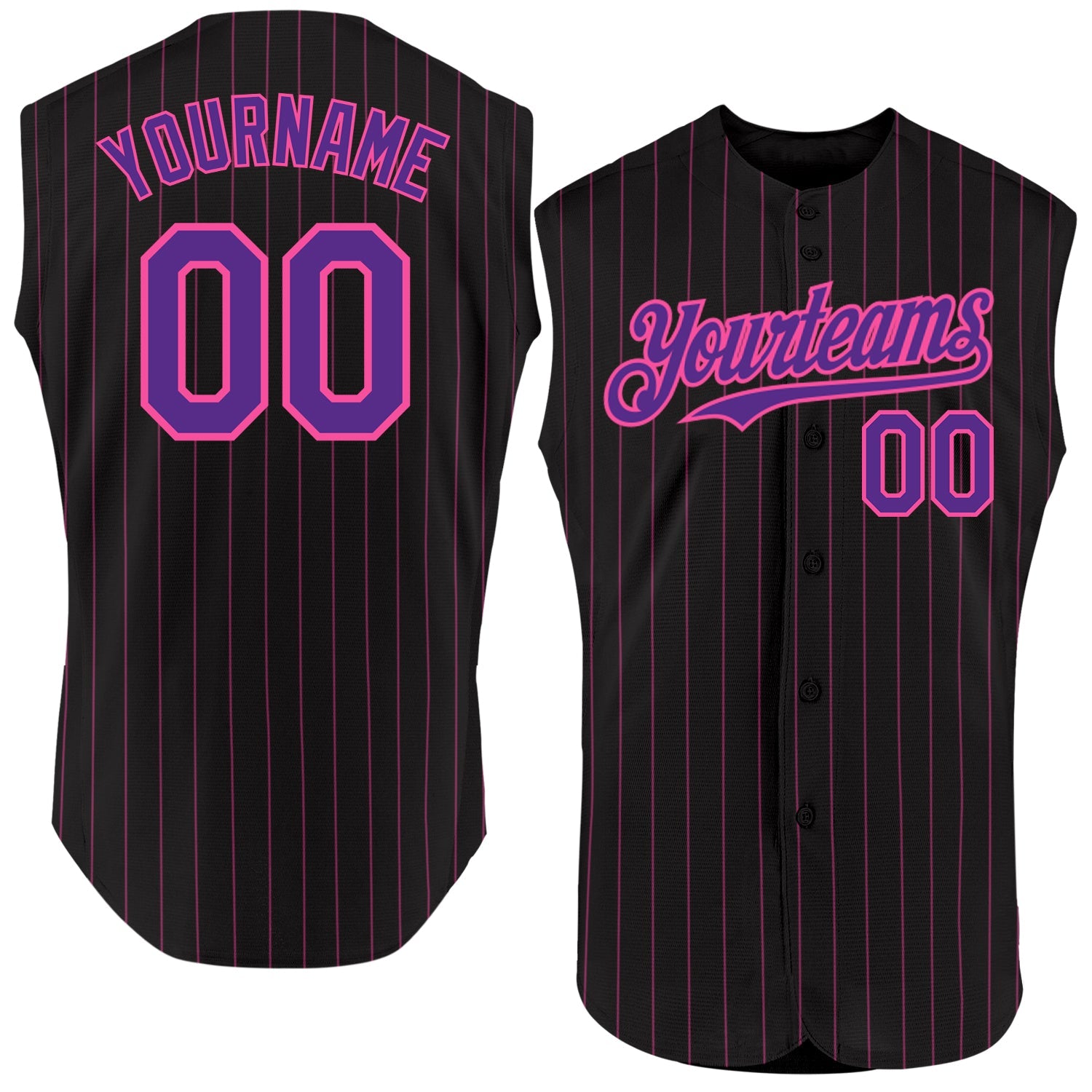 Custom Black Pink Pinstripe Purple Authentic Sleeveless Baseball Jersey - Main View