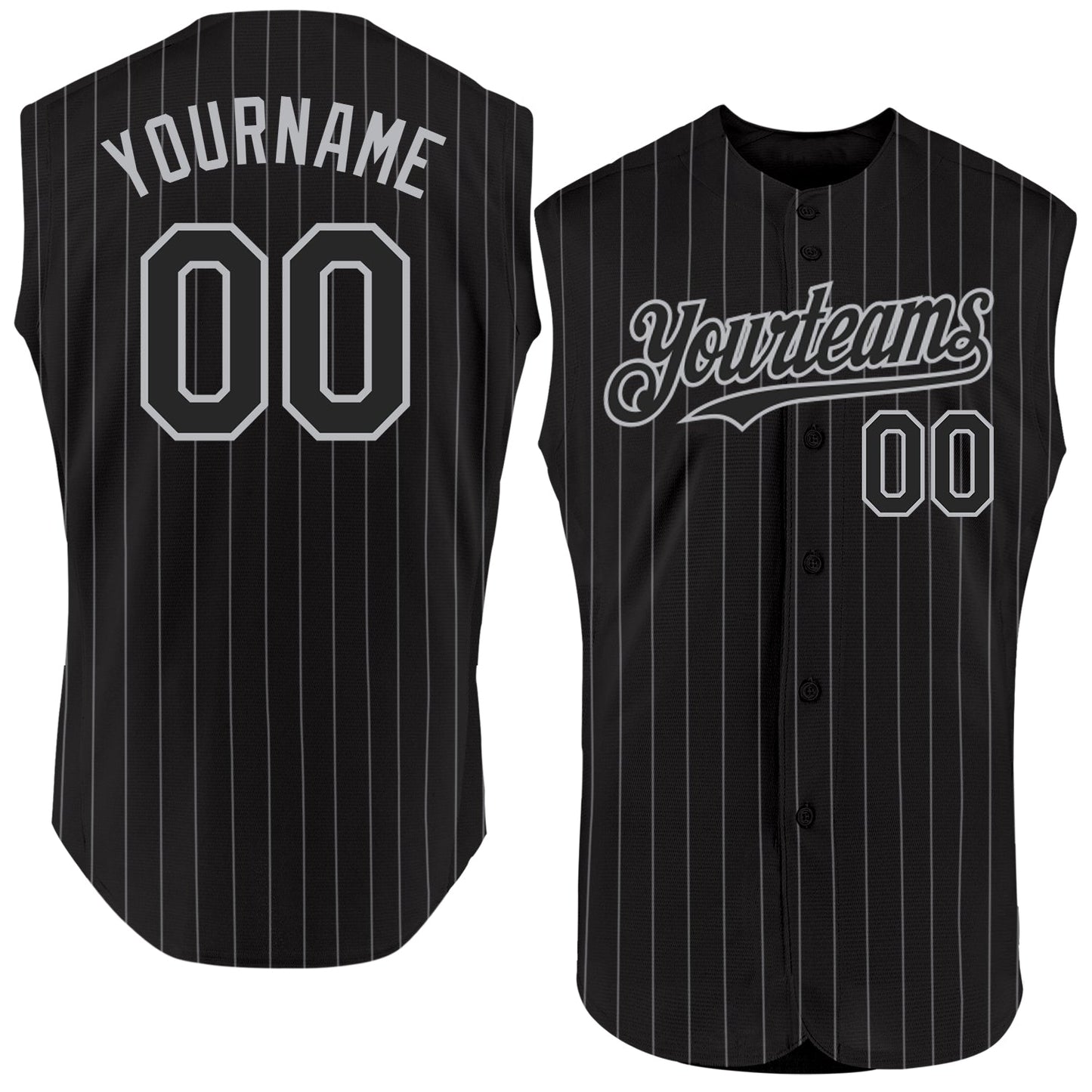 Custom Black Gray Pinstripe Gray Authentic Sleeveless Baseball Jersey - Main View