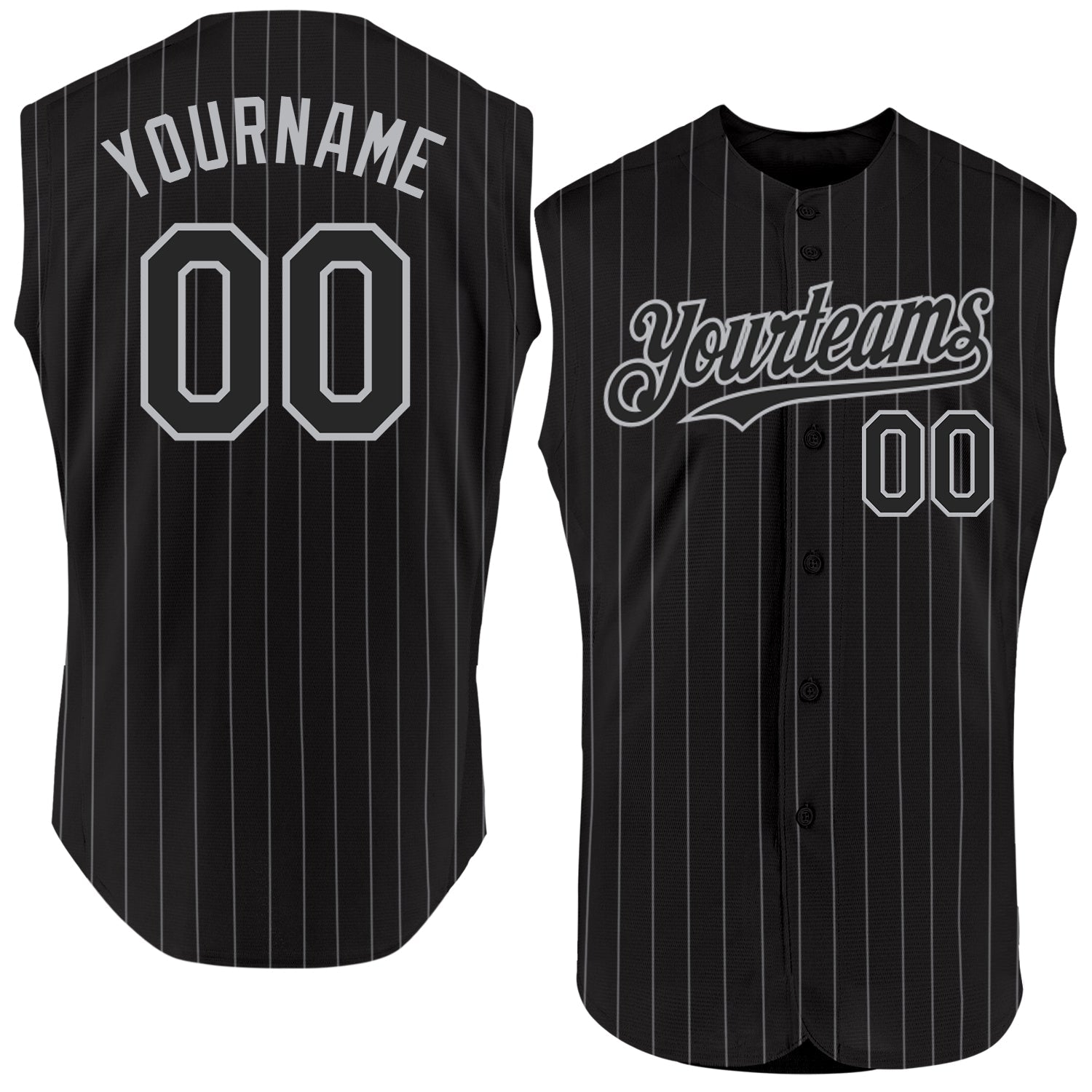 Custom Black Gray Pinstripe Gray Authentic Sleeveless Baseball Jersey - Main View