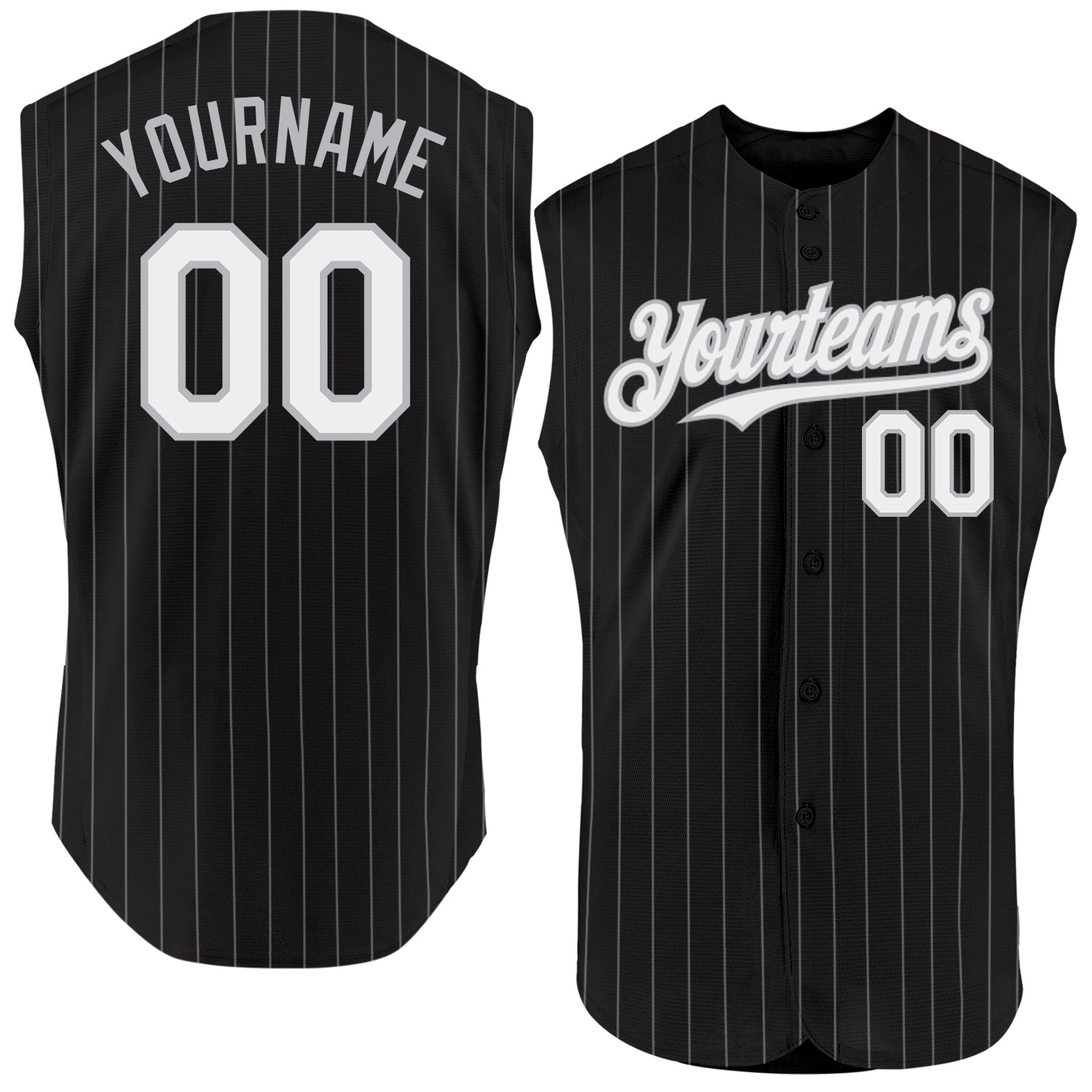 Custom Black Gray Pinstripe White Authentic Sleeveless Baseball Jersey - Main View