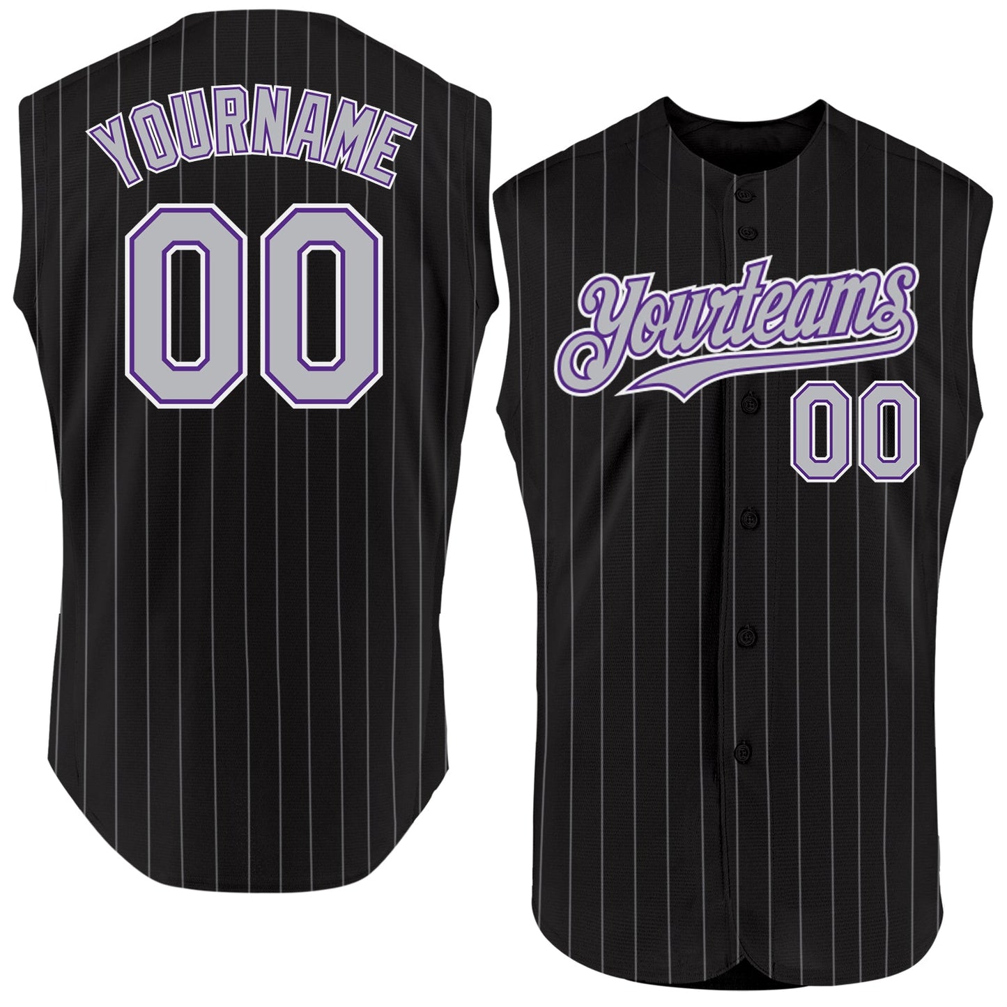 Custom Black Gray Pinstripe Purple-White Authentic Sleeveless Baseball Jersey - Main View