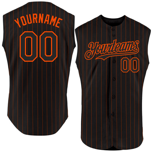 Custom Black Orange Pinstripe Orange Authentic Sleeveless Baseball Jersey - Main View
