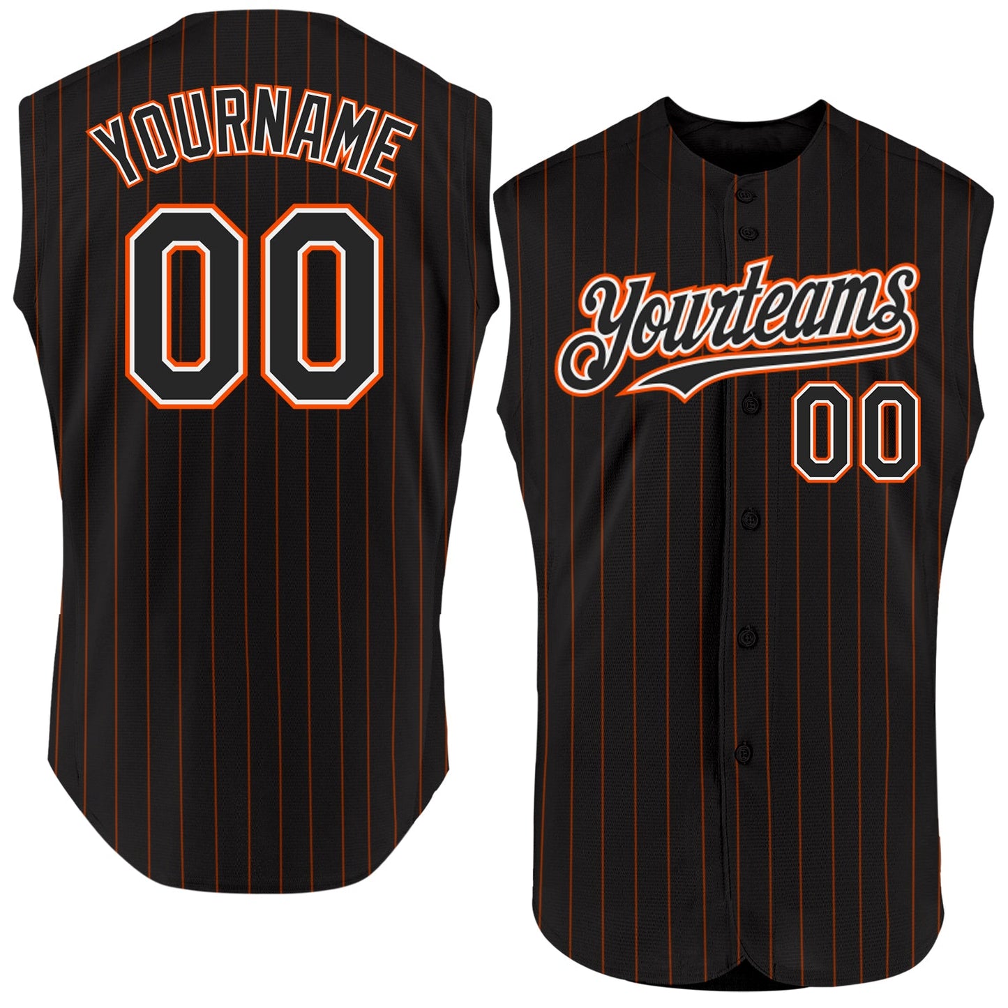 Custom Black Orange Pinstripe White Authentic Sleeveless Baseball Jersey - Main View