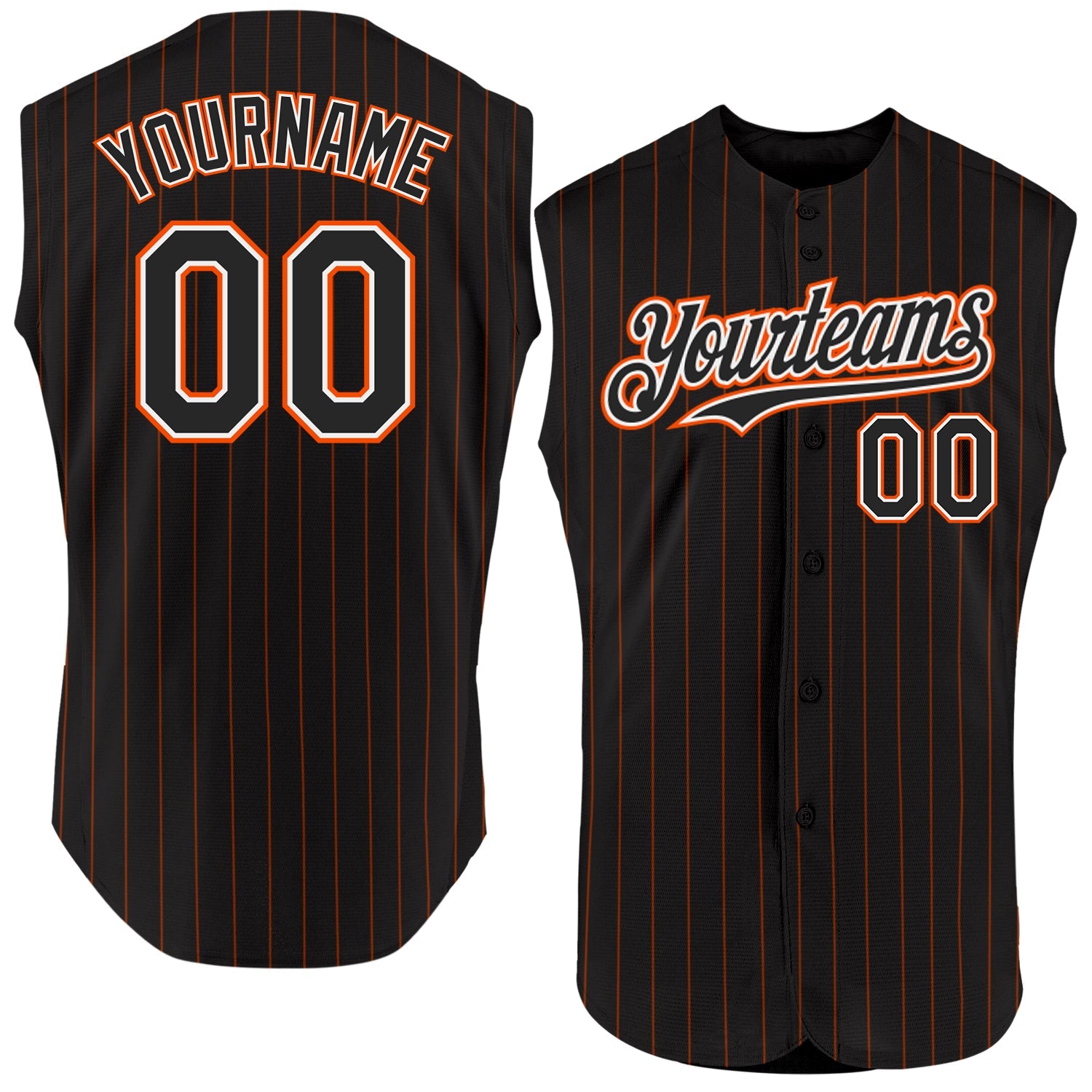Custom Black Orange Pinstripe White Authentic Sleeveless Baseball Jersey - Main View