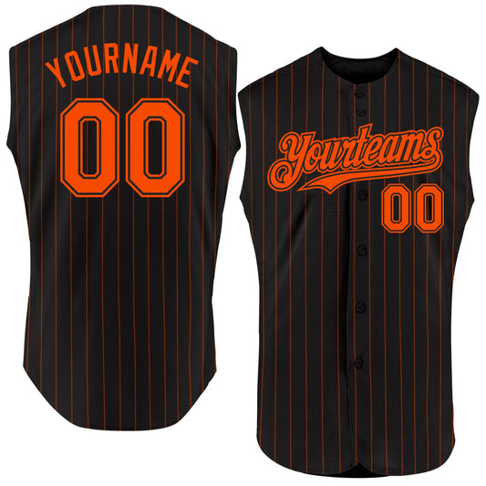 Custom Black Orange Pinstripe Orange Authentic Sleeveless Baseball Jersey - Main View