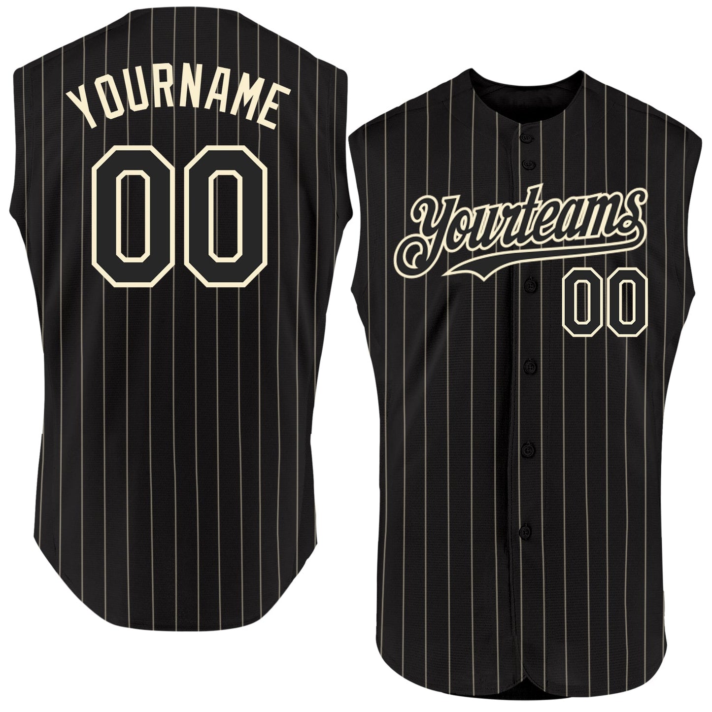 Custom Black Cream Pinstripe Cream Authentic Sleeveless Baseball Jersey - Main View