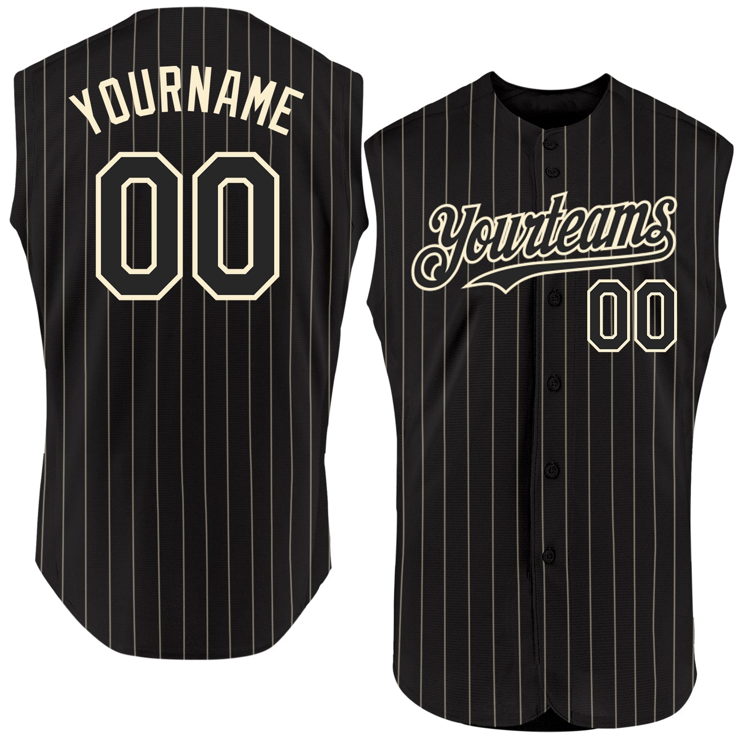 Custom Black Cream Pinstripe Cream Authentic Sleeveless Baseball Jersey - Main View