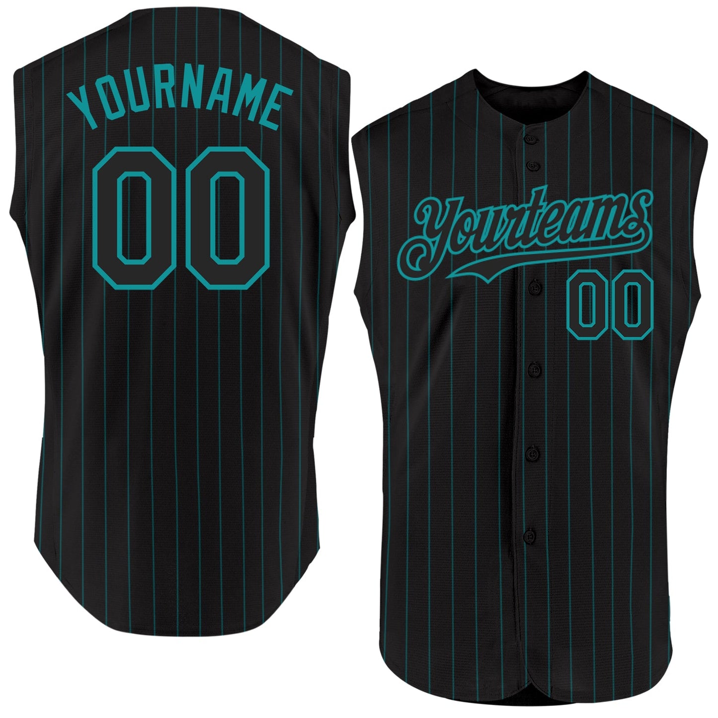 Custom Black Teal Pinstripe Teal Authentic Sleeveless Baseball Jersey - Main View