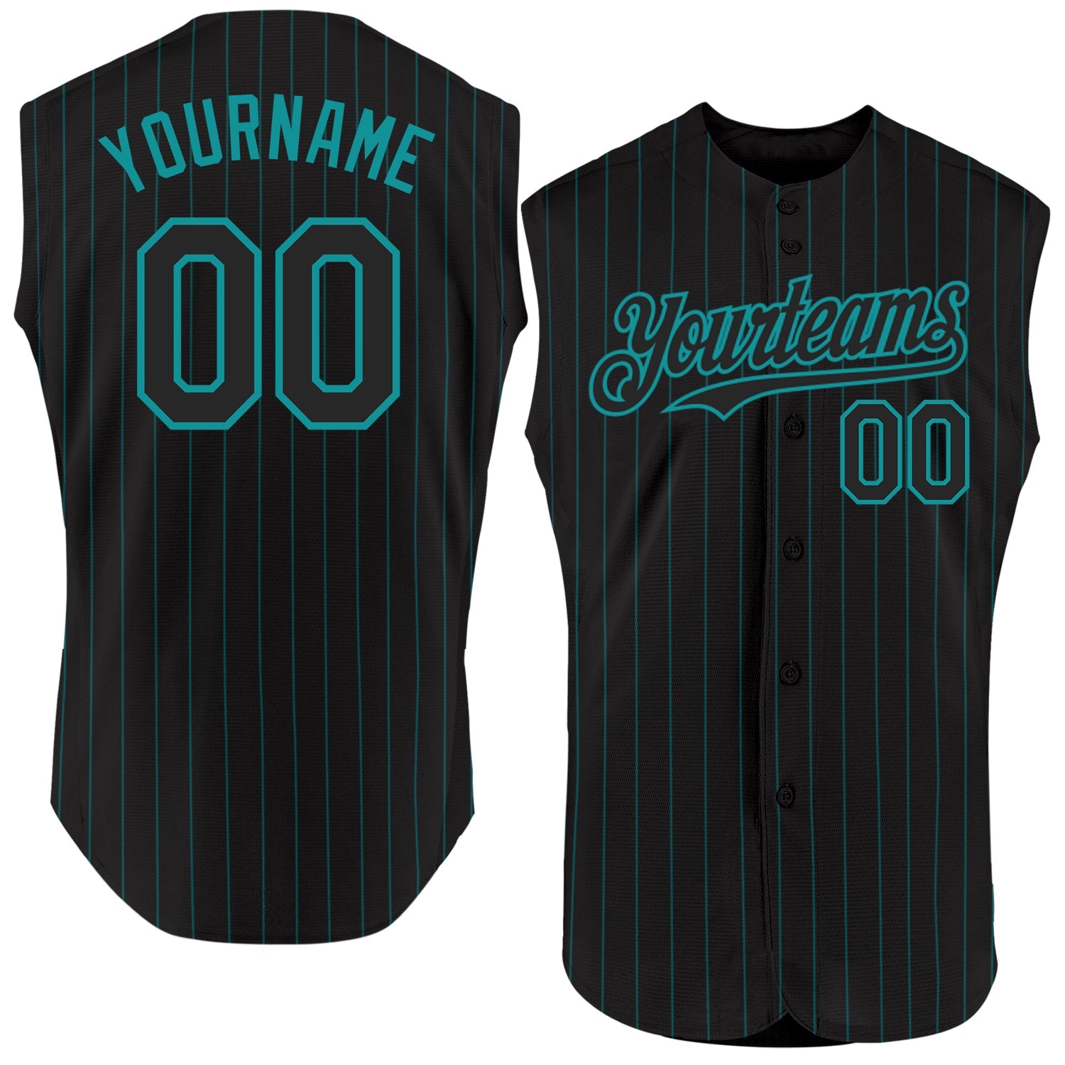 Custom Black Teal Pinstripe Teal Authentic Sleeveless Baseball Jersey - Main View