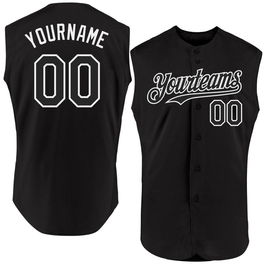 Custom Black White Authentic Sleeveless Baseball Jersey - Main View