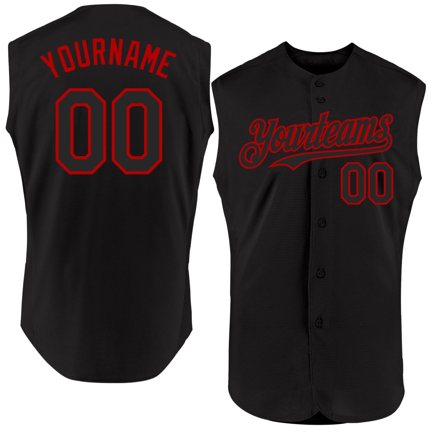 Custom Black Red Authentic Sleeveless Baseball Jersey - Main View