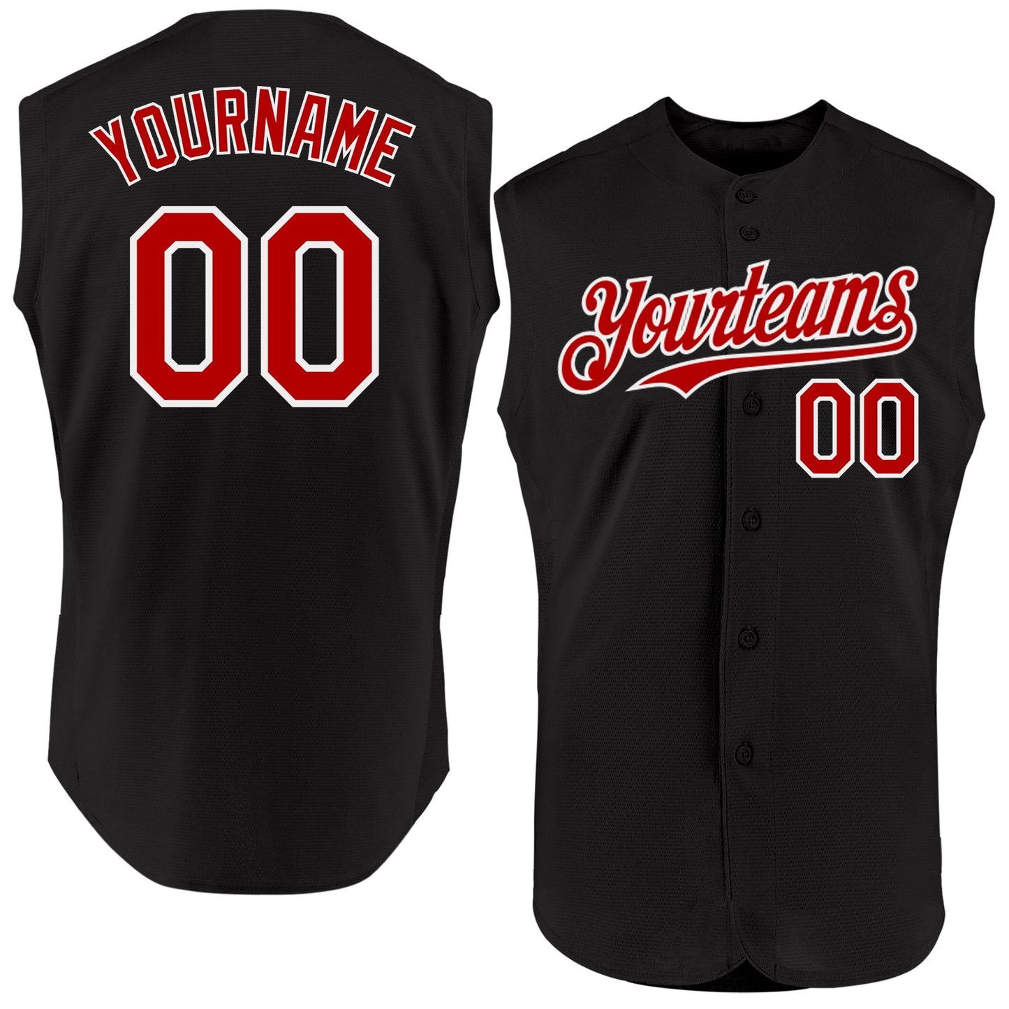 Custom Black Red-White Authentic Sleeveless Baseball Jersey - Main View