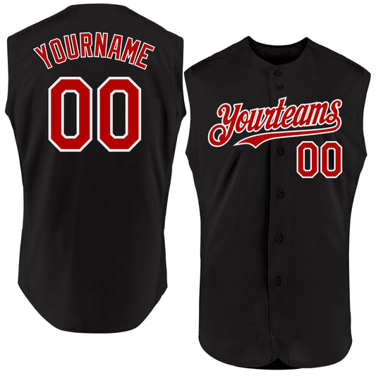Custom Black Red-White Authentic Sleeveless Baseball Jersey - Main View