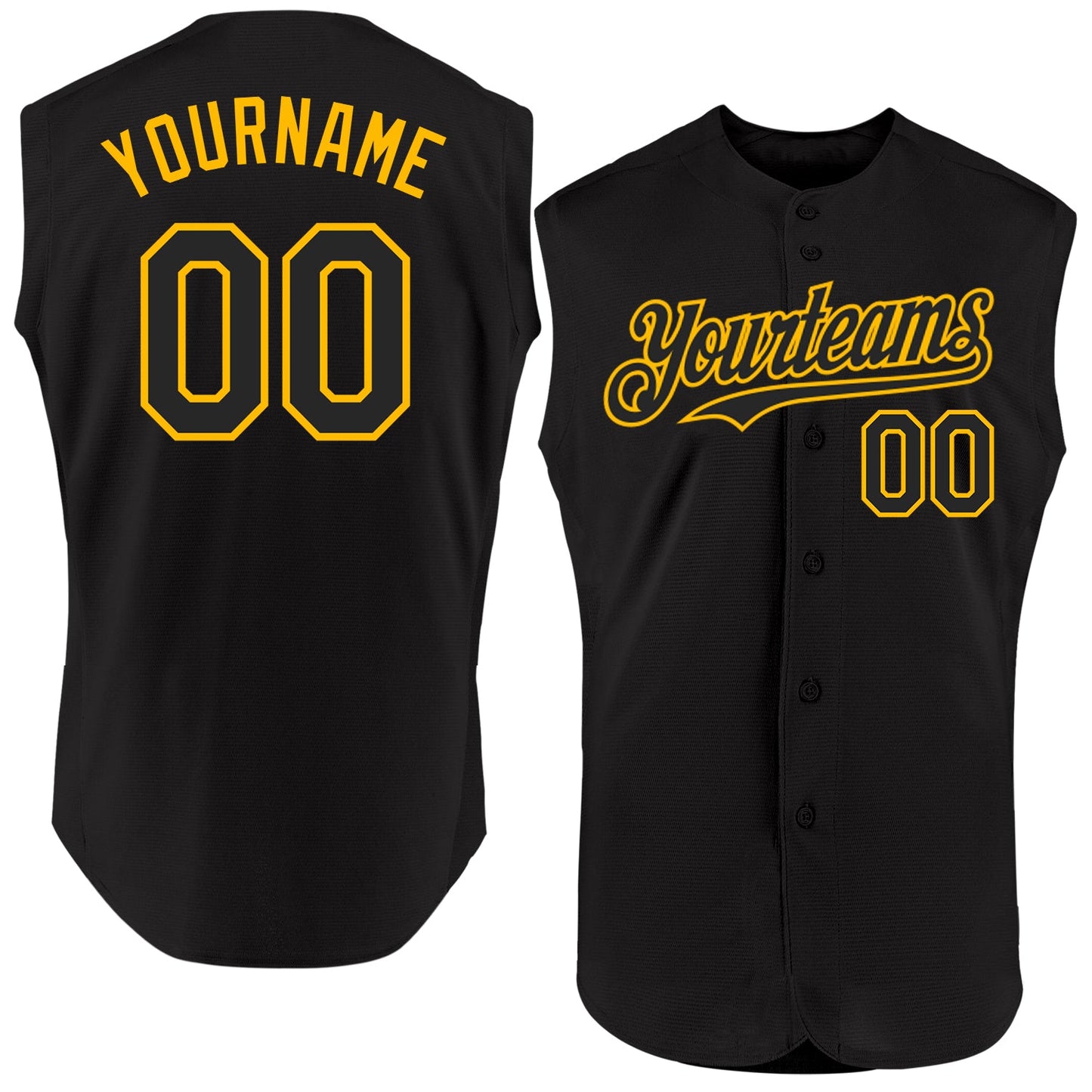 Custom Black Gold Authentic Sleeveless Baseball Jersey - Main View