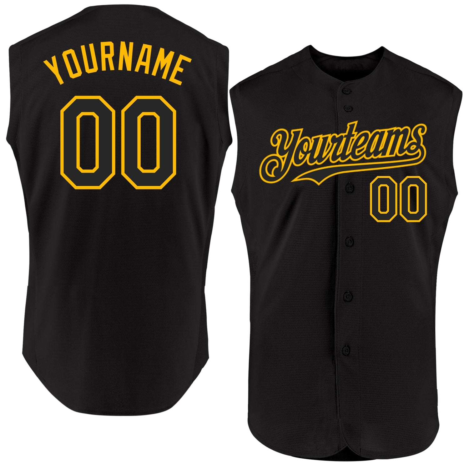 Custom Black Gold Authentic Sleeveless Baseball Jersey - Main View