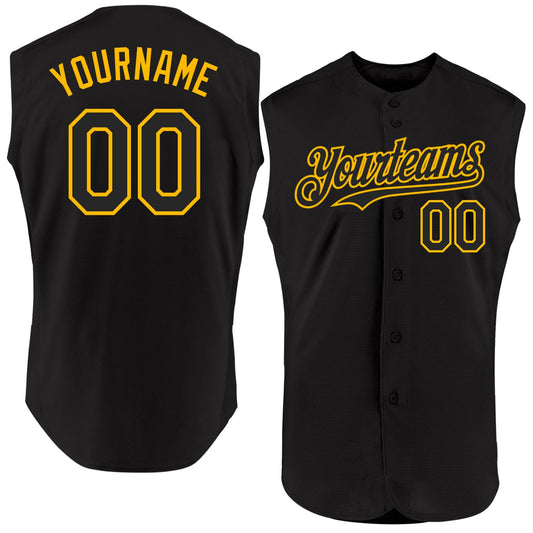 Custom Black Gold Authentic Sleeveless Baseball Jersey - Main View