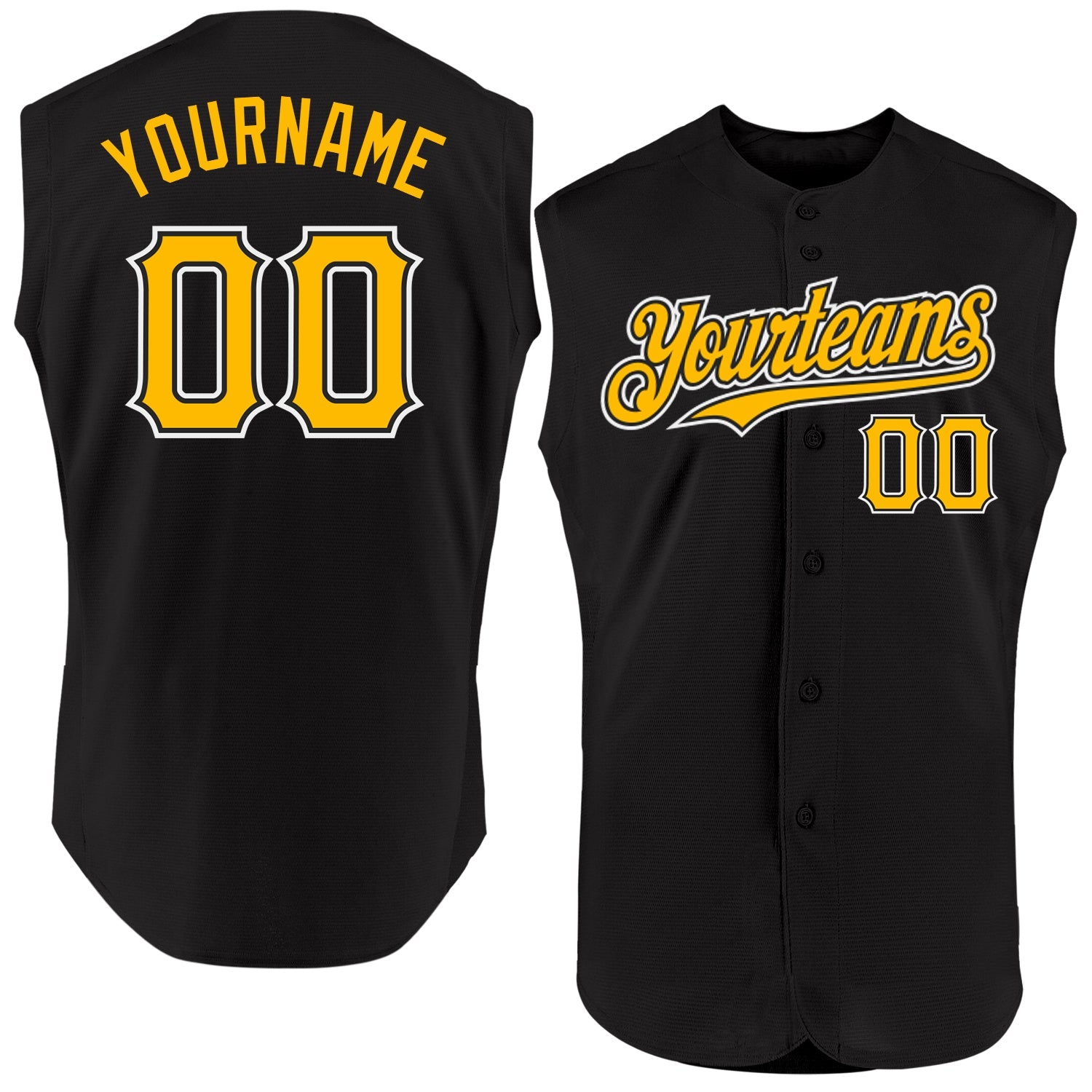 Custom Black Gold-White Authentic Sleeveless Baseball Jersey - Main View