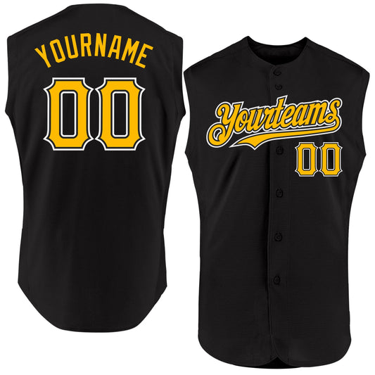 Custom Black Gold-White Authentic Sleeveless Baseball Jersey - Main View