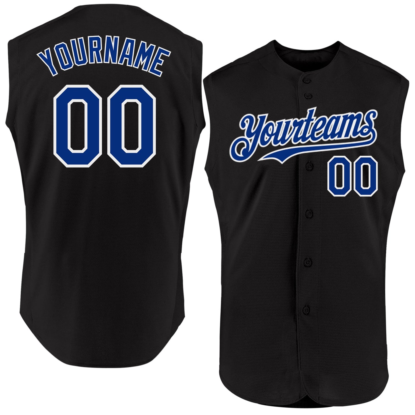 Custom Black Royal-White Authentic Sleeveless Baseball Jersey - Main View