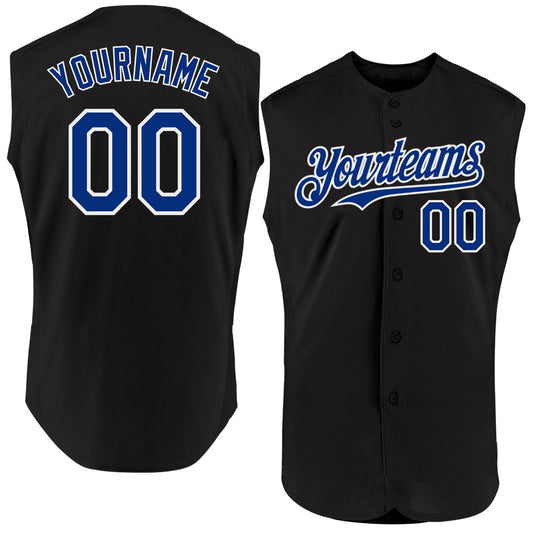 Custom Black Royal-White Authentic Sleeveless Baseball Jersey - Main View