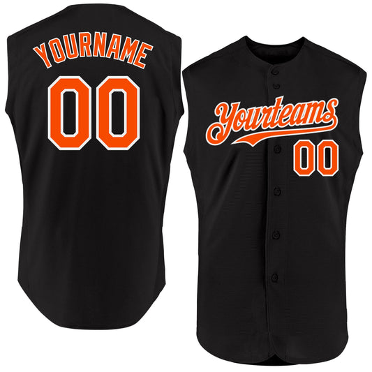 Custom Black Orange-White Authentic Sleeveless Baseball Jersey - Main View