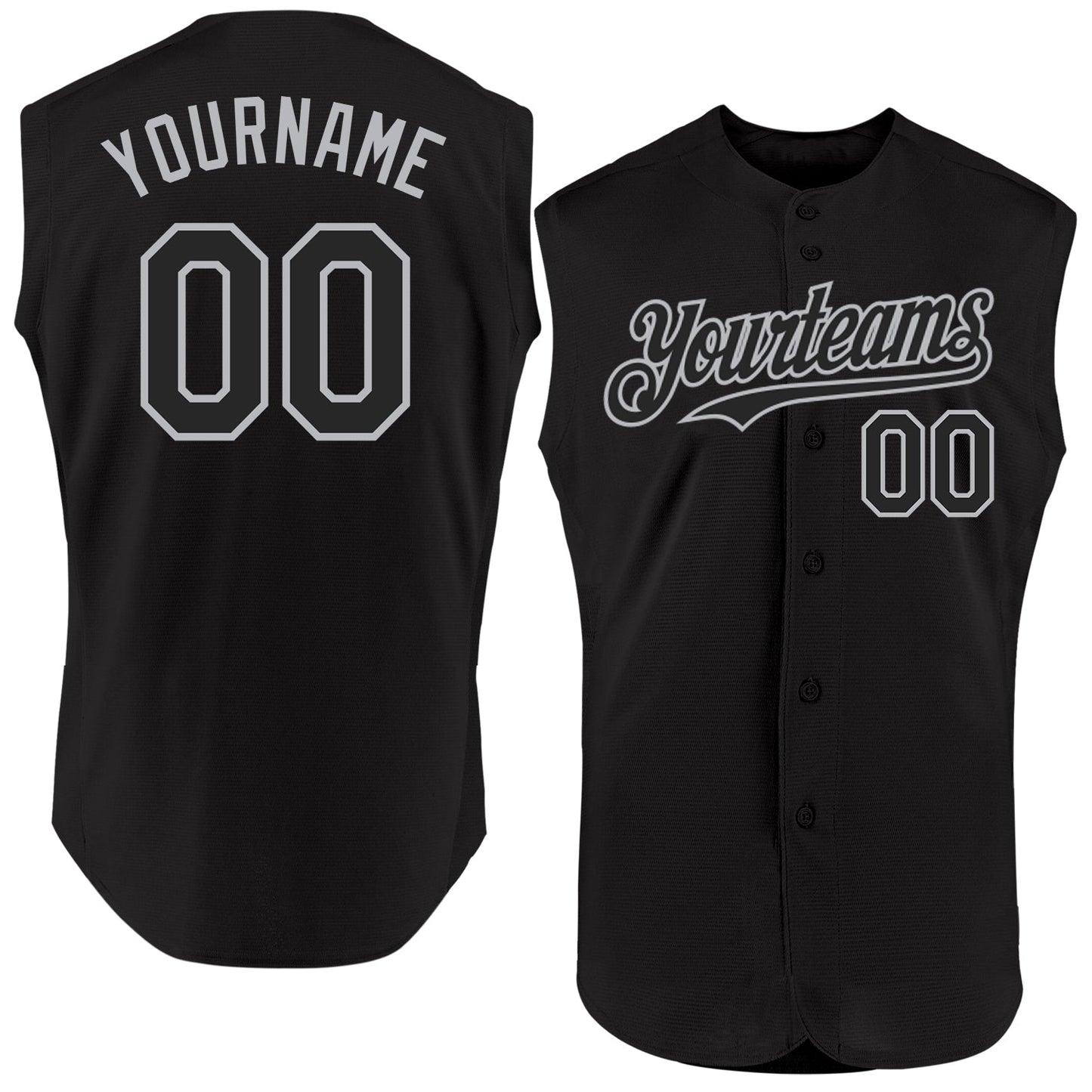 Custom Black Gray Authentic Sleeveless Baseball Jersey - Main View