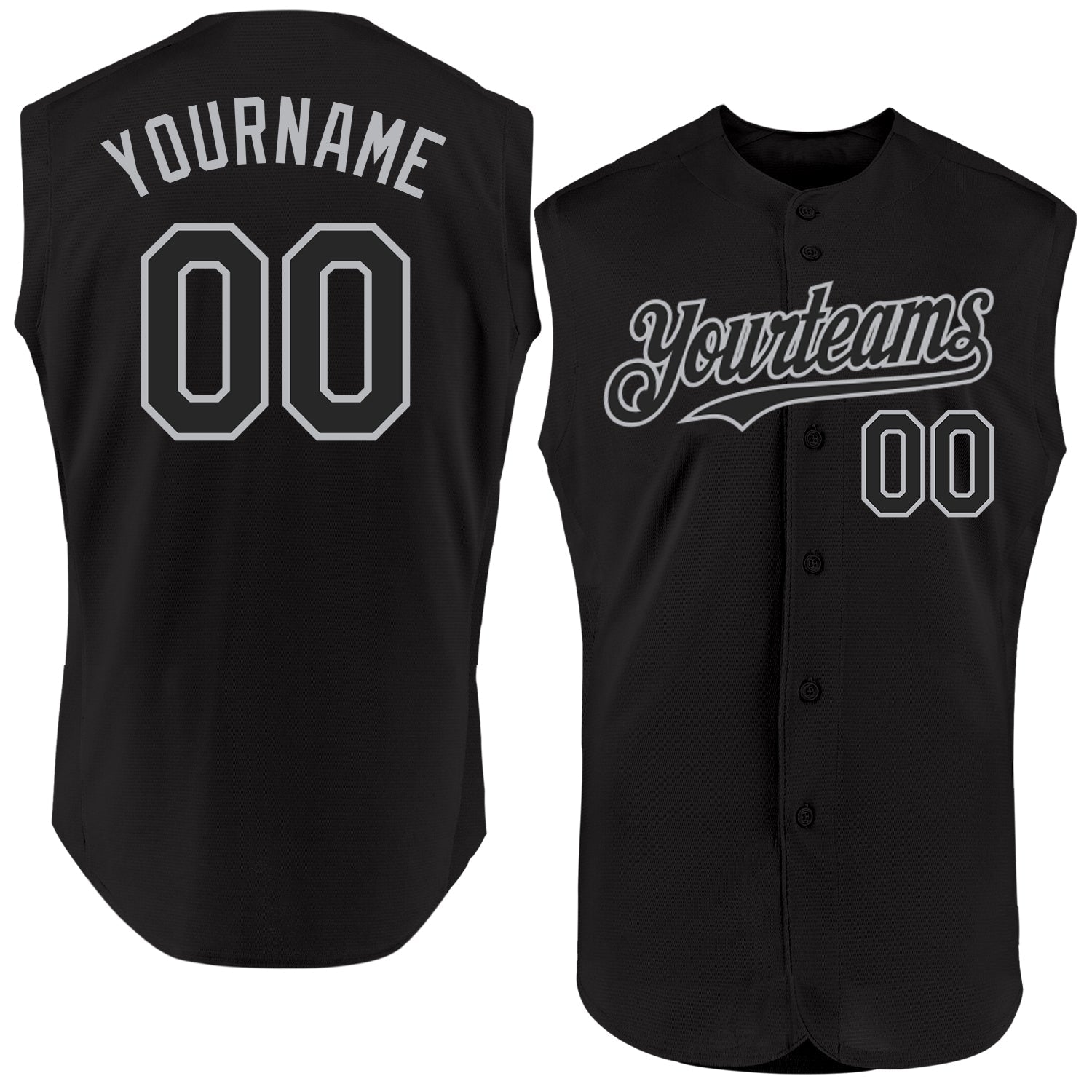 Custom Black Gray Authentic Sleeveless Baseball Jersey - Main View