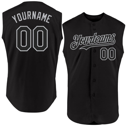 Custom Black Gray Authentic Sleeveless Baseball Jersey - Main View