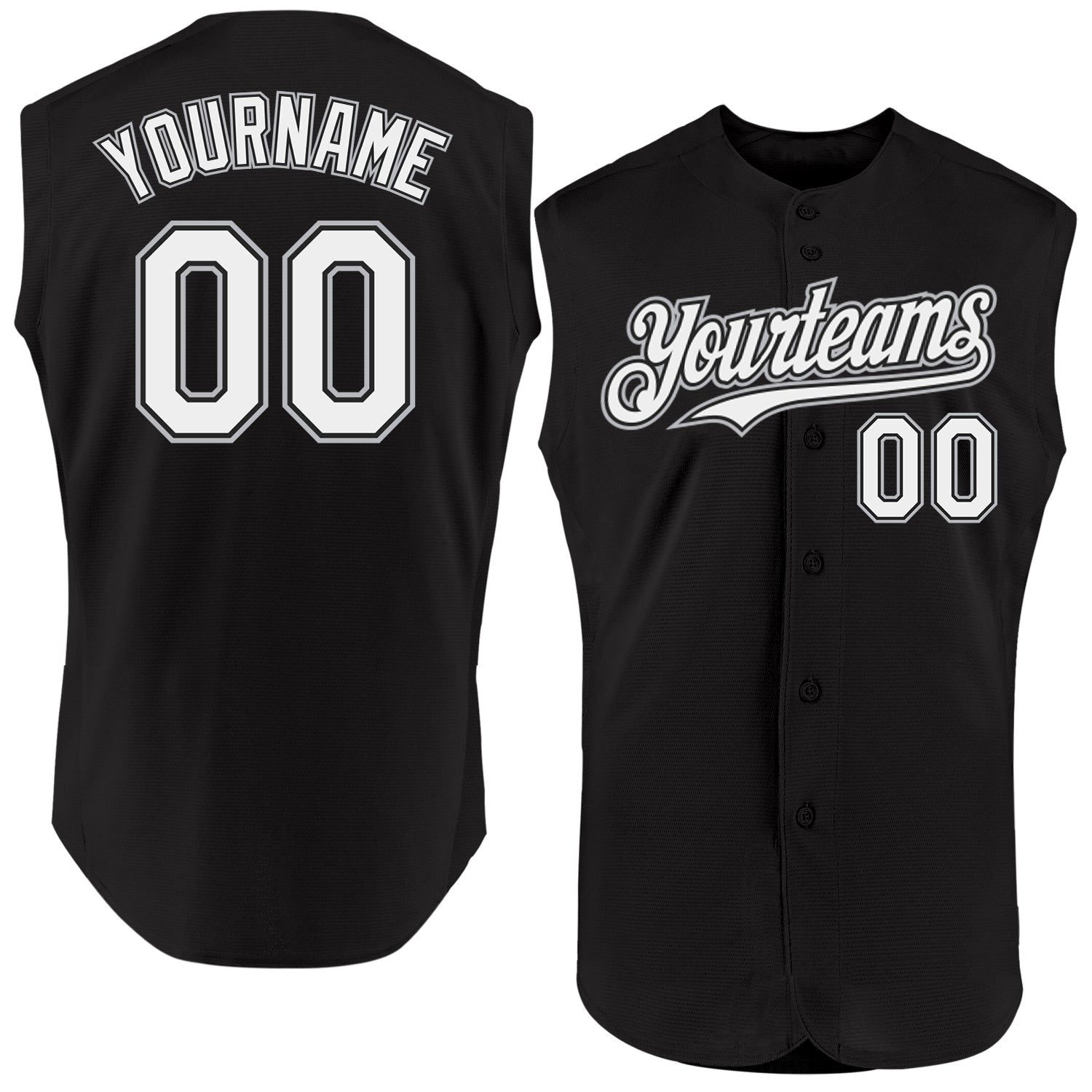 Custom Black White-Gray Authentic Sleeveless Baseball Jersey - Main View