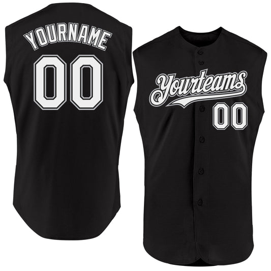 Custom Black White-Gray Authentic Sleeveless Baseball Jersey - Main View