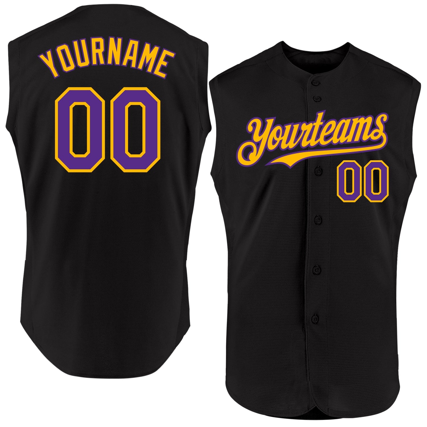 Custom Black Purple-Gold Authentic Sleeveless Baseball Jersey - Main View
