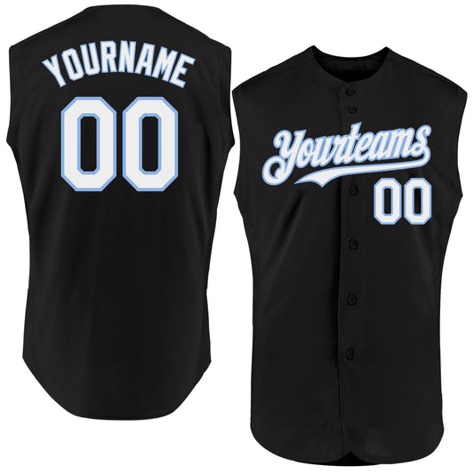Custom Black White-Light Blue Authentic Sleeveless Baseball Jersey - Main View