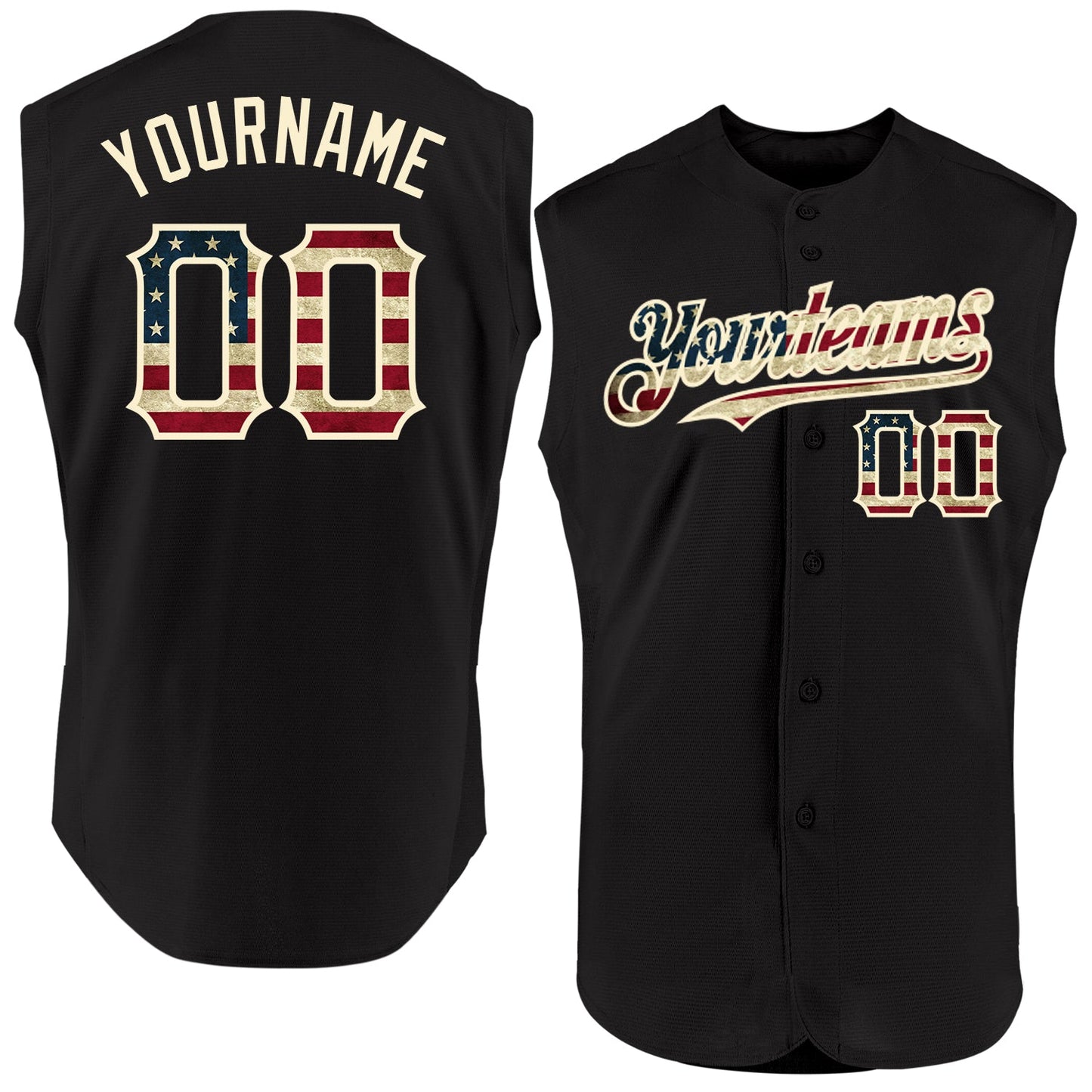 Custom Black Vintage USA Flag-Cream Authentic Sleeveless Baseball Jersey - Main View