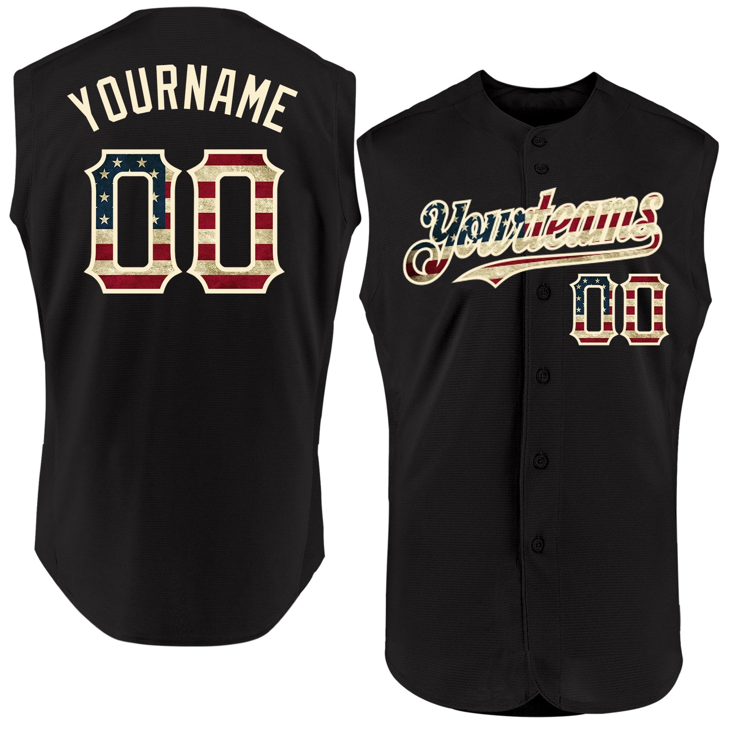 Custom Black Vintage USA Flag-Cream Authentic Sleeveless Baseball Jersey - Main View