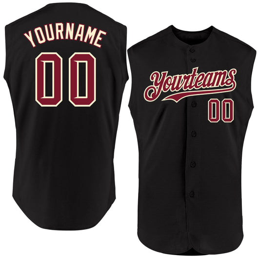 Custom Black Crimson-Cream Authentic Sleeveless Baseball Jersey - Main View
