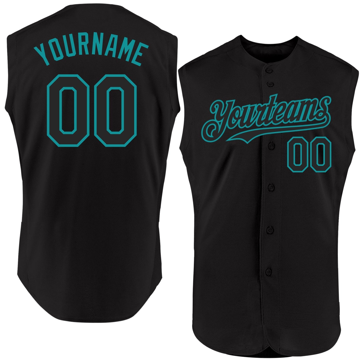 Custom Black Teal Authentic Sleeveless Baseball Jersey - Main View