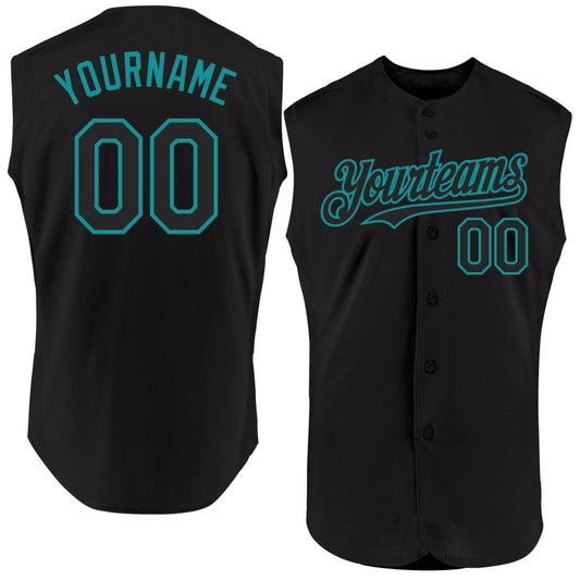 Custom Black Teal Authentic Sleeveless Baseball Jersey - Main View