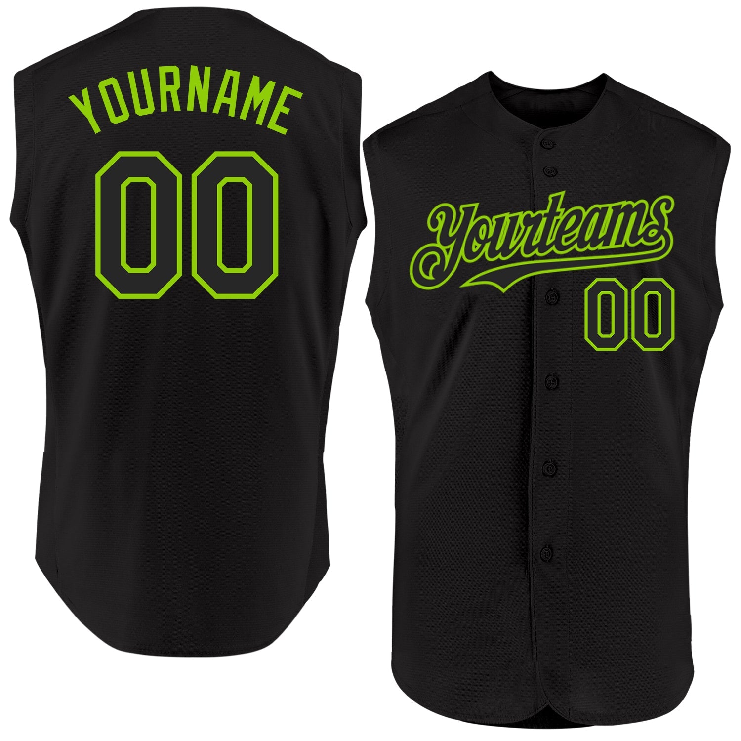 Custom Black Neon Green Authentic Sleeveless Baseball Jersey - Main View