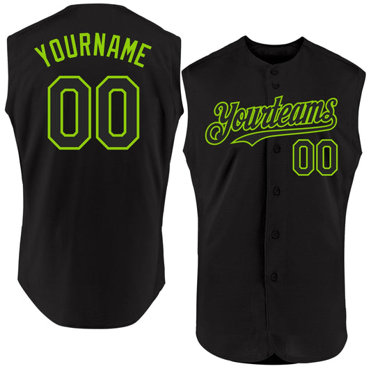 Custom Black Neon Green Authentic Sleeveless Baseball Jersey - Main View