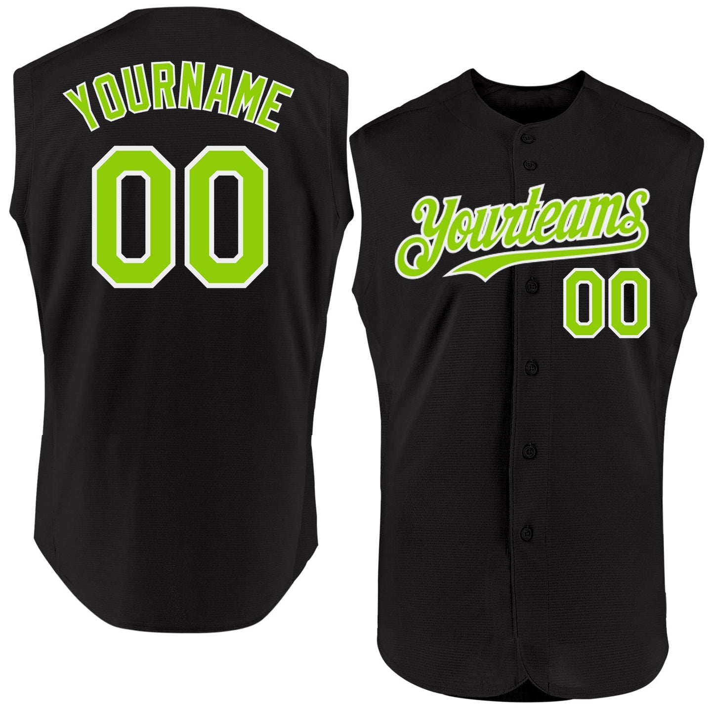Custom Black Neon Green-White Authentic Sleeveless Baseball Jersey - Main View