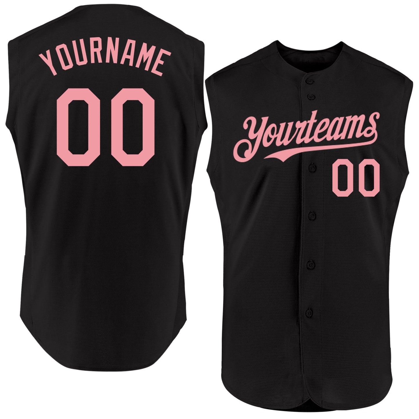 Custom Black Medium Pink Authentic Sleeveless Baseball Jersey - Main View