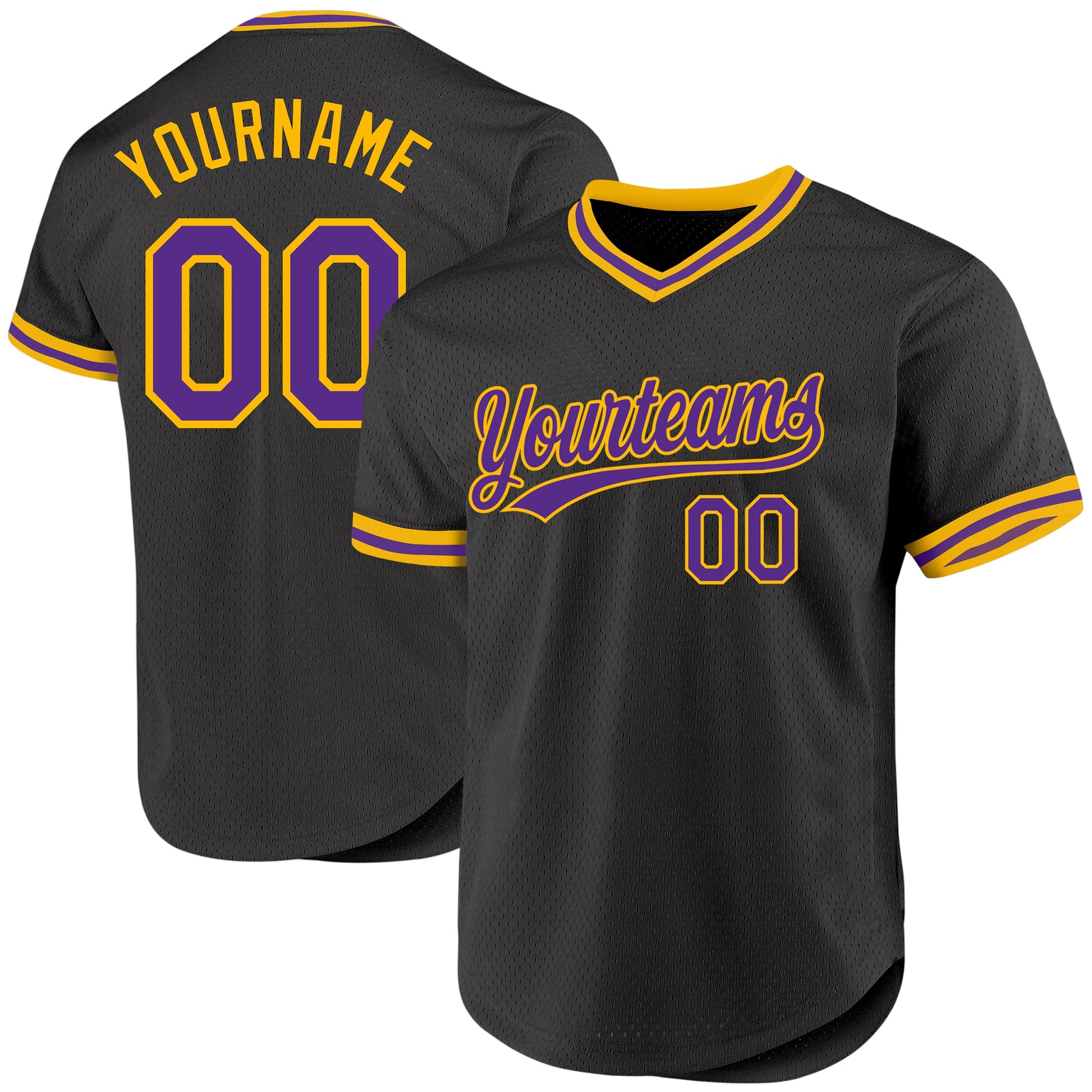 Custom Black Purple-Gold Authentic Throwback Baseball Jersey - Main View