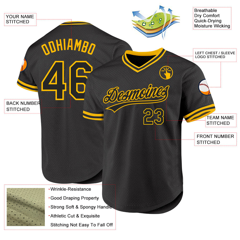 Custom Black Gold Authentic Throwback Baseball Jersey view 3