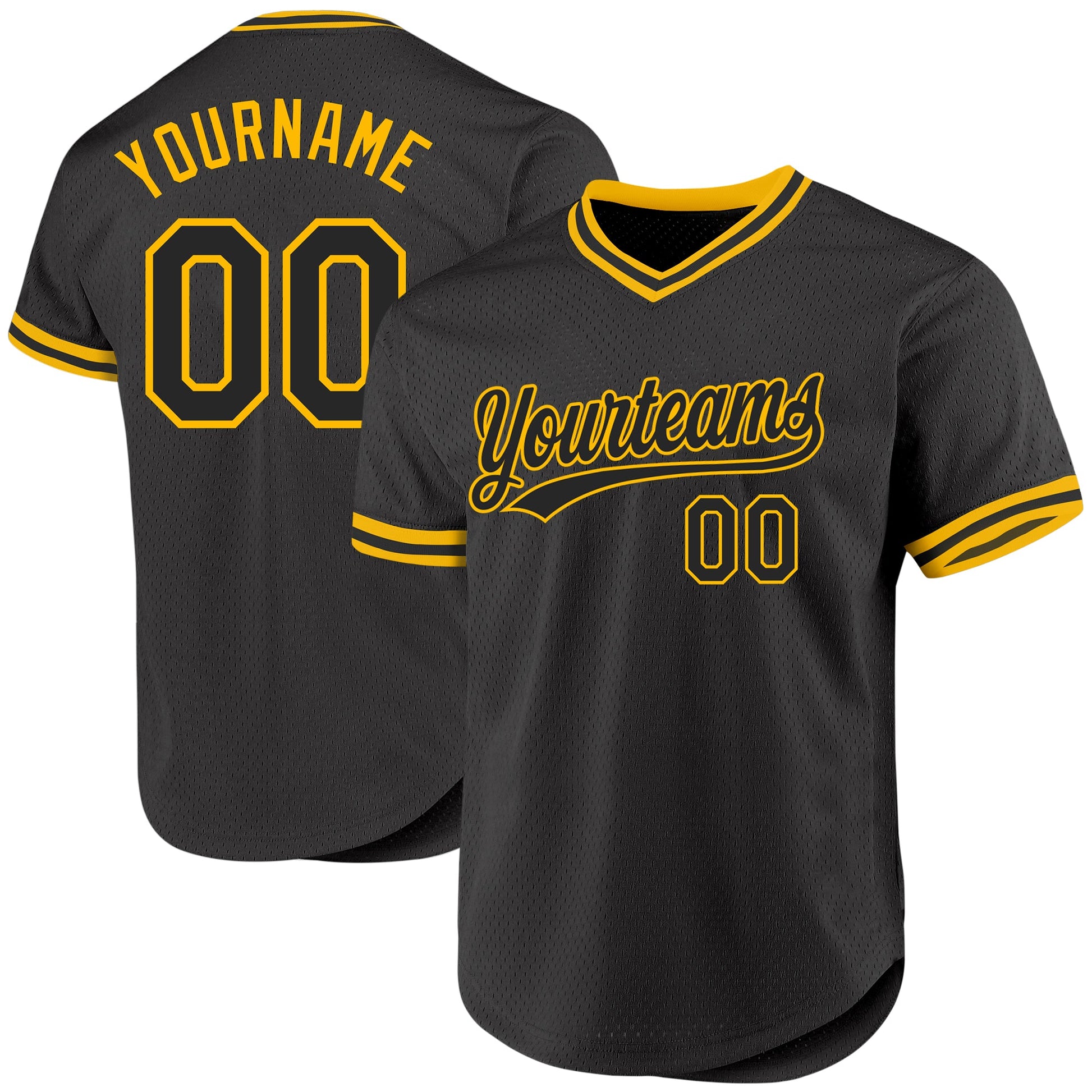 Custom Black Gold Authentic Throwback Baseball Jersey - Main View