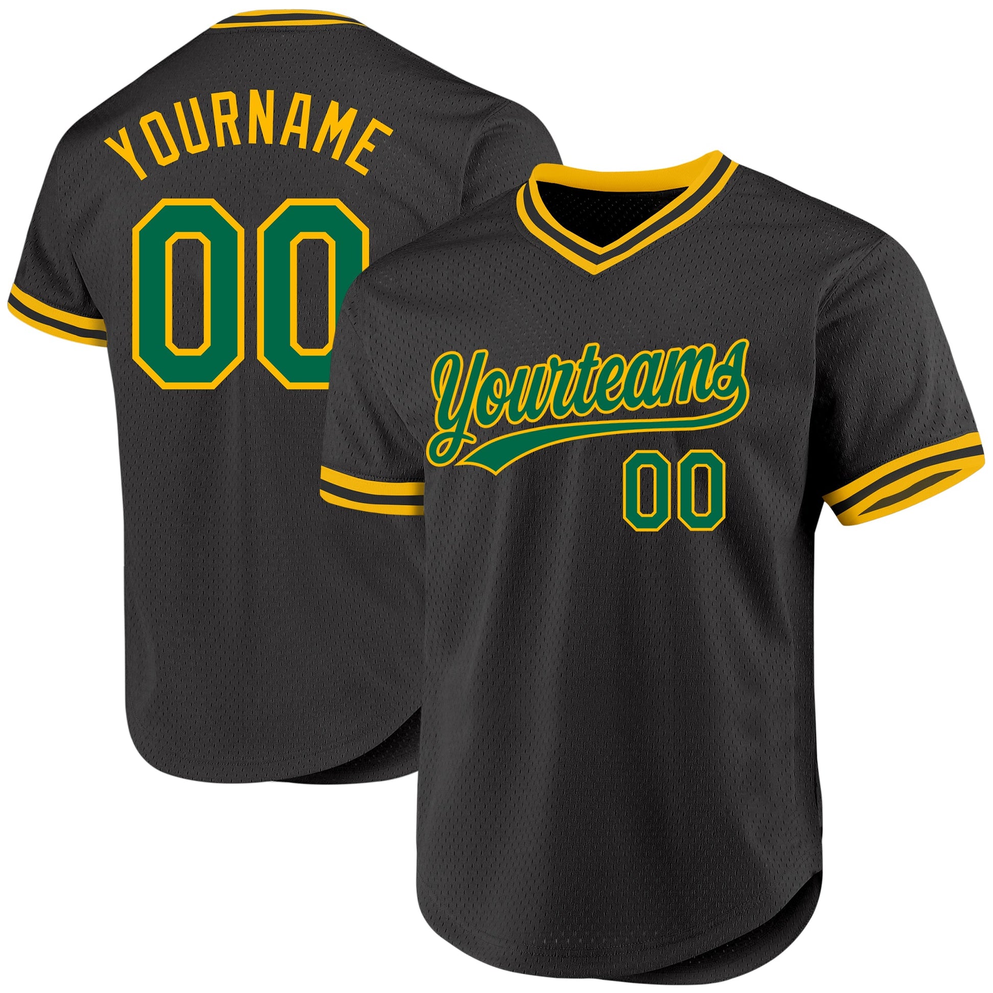 Custom Black Kelly Green-Gold Authentic Throwback Baseball Jersey - Main View