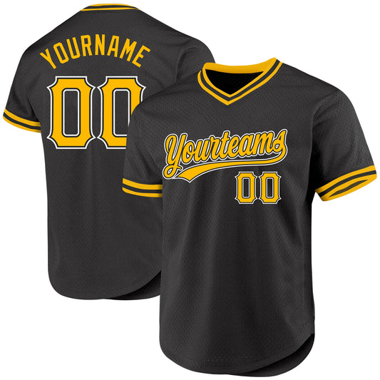 Custom Black Gold-White Authentic Throwback Baseball Jersey - Main View