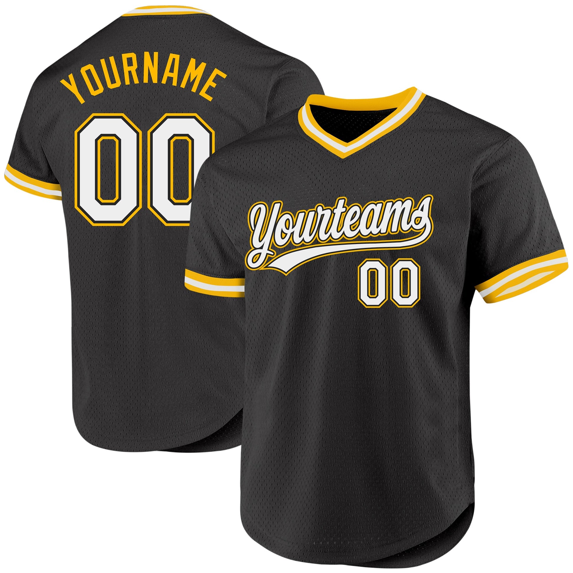 Custom Black White-Gold Authentic Throwback Baseball Jersey - Main View