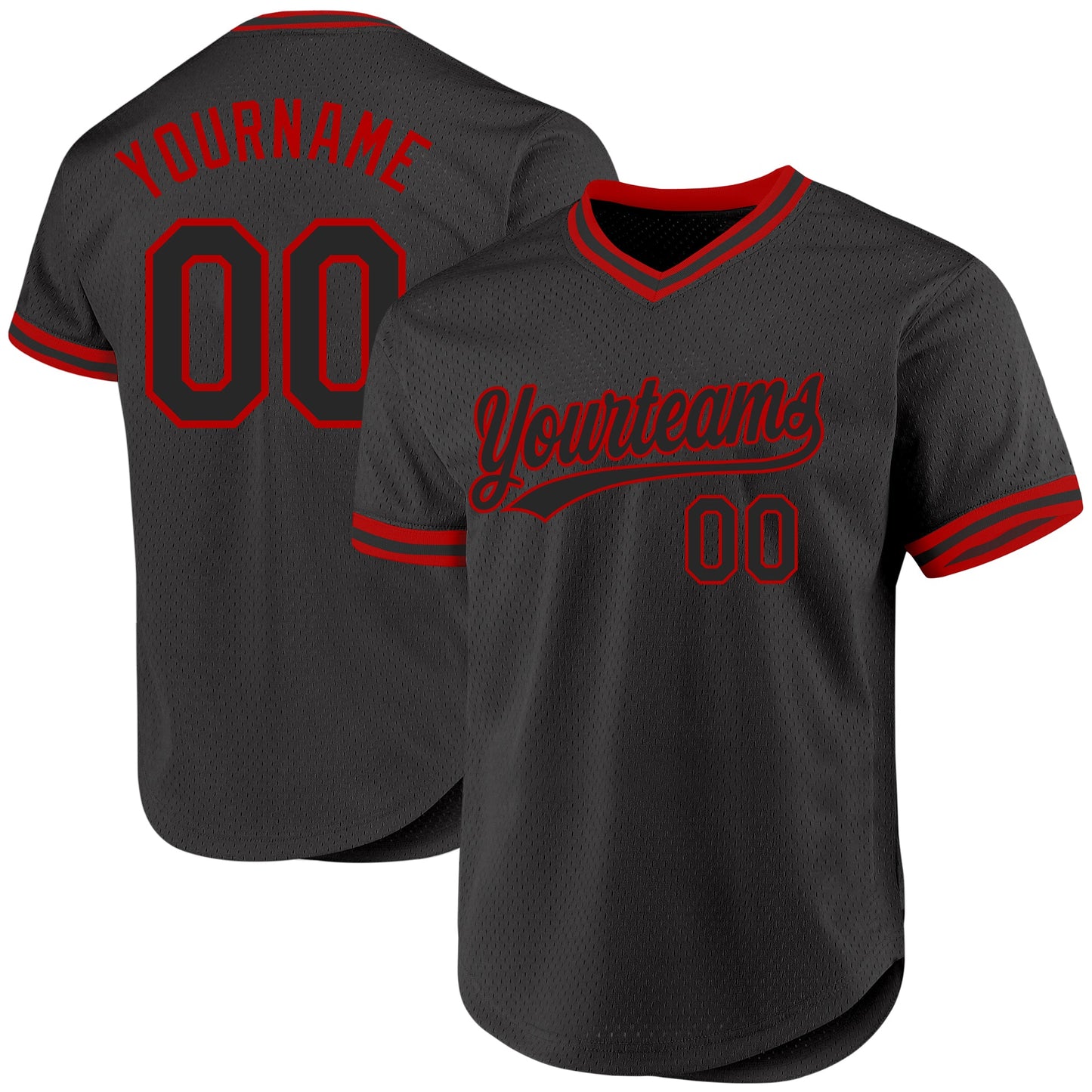 Custom Black Red Authentic Throwback Baseball Jersey - Main View