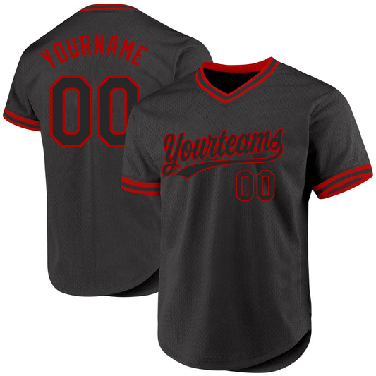 Custom Black Red Authentic Throwback Baseball Jersey - Main View