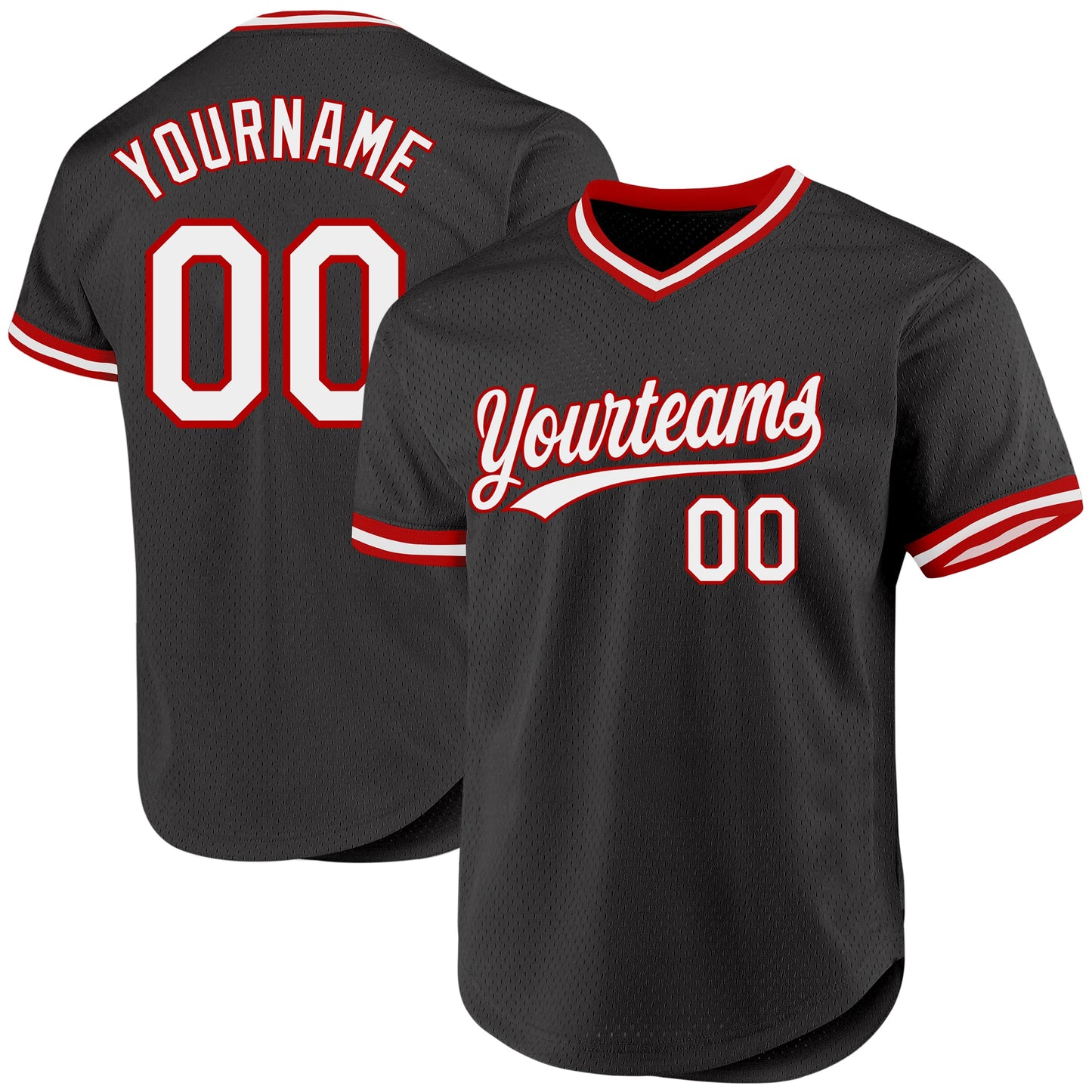 Custom Black White-Red Authentic Throwback Baseball Jersey - Main View